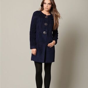 Anthropologie Leifsdottir Navy Blue Fleece Wool Button Up Coat Horse Buttons 6